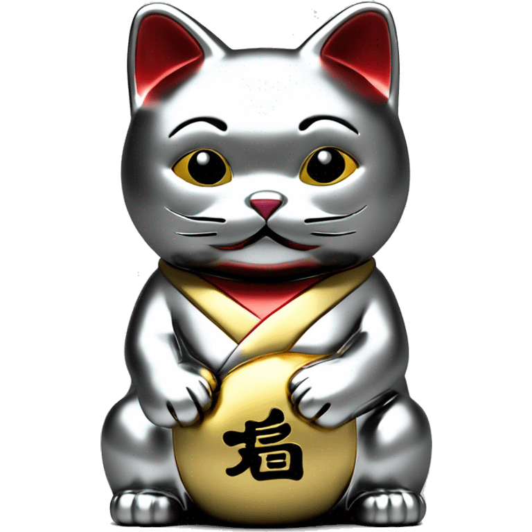 Full chrome plated solid color uncluttered maneki neko 3d emoji