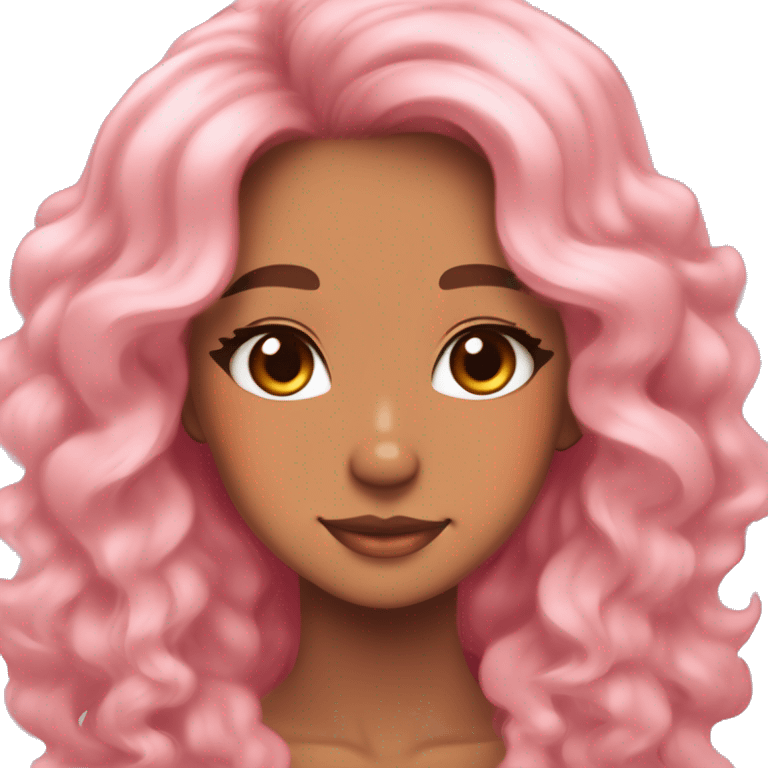 TAN SKIN GIRL WITH LONG BROWN CURLY HAIR AND A CORGI pink kawaii shiny blushing cute kawaii pastel anime trending style pink pastelcore emoji