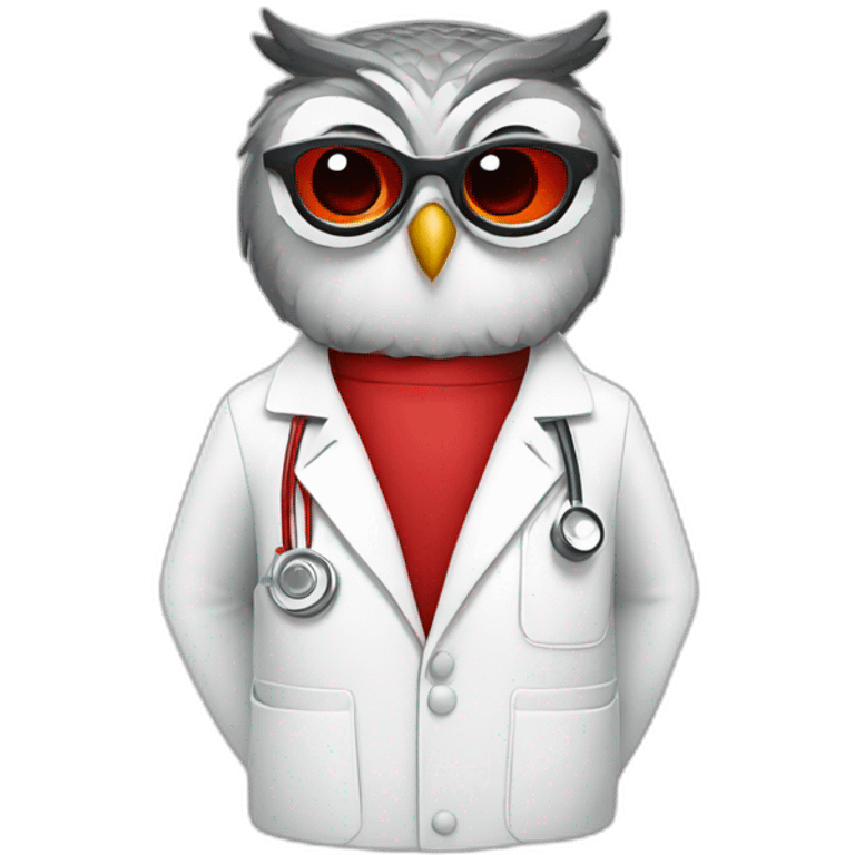 owl with red glasses and doctor's coat emoji