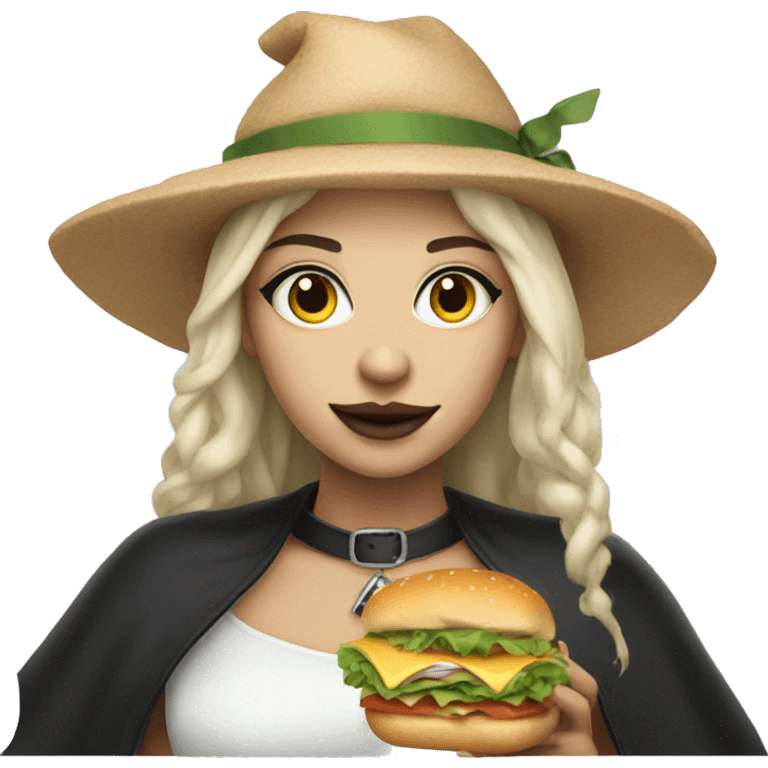 Fair skinned Witch with a choker and a sandwich emoji