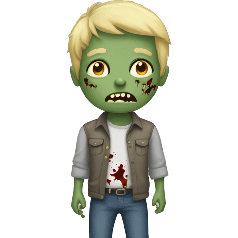 boy zombie with blonde hair and shirt and grey skin emoji