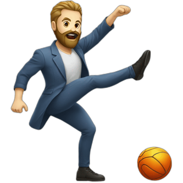 man with beard kicking virus as ball emoji