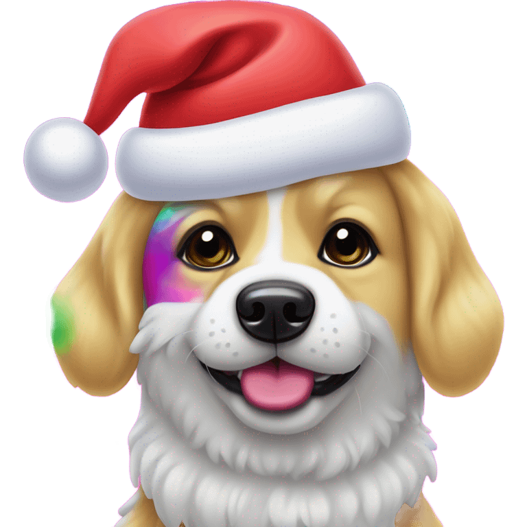 Lisa frank Christmas dog with Santa hat emoji