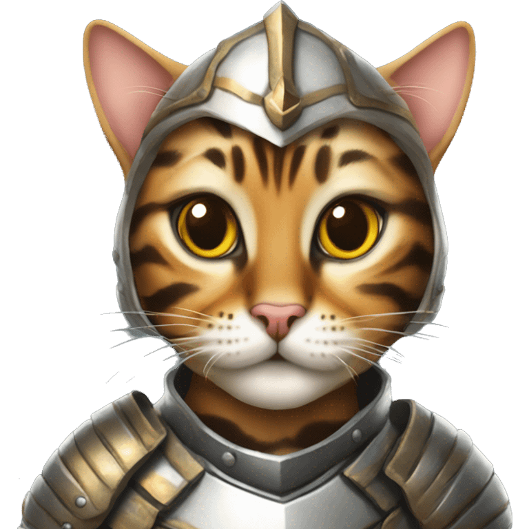 Bengal cat wearing a shiny armor holding a sord emoji