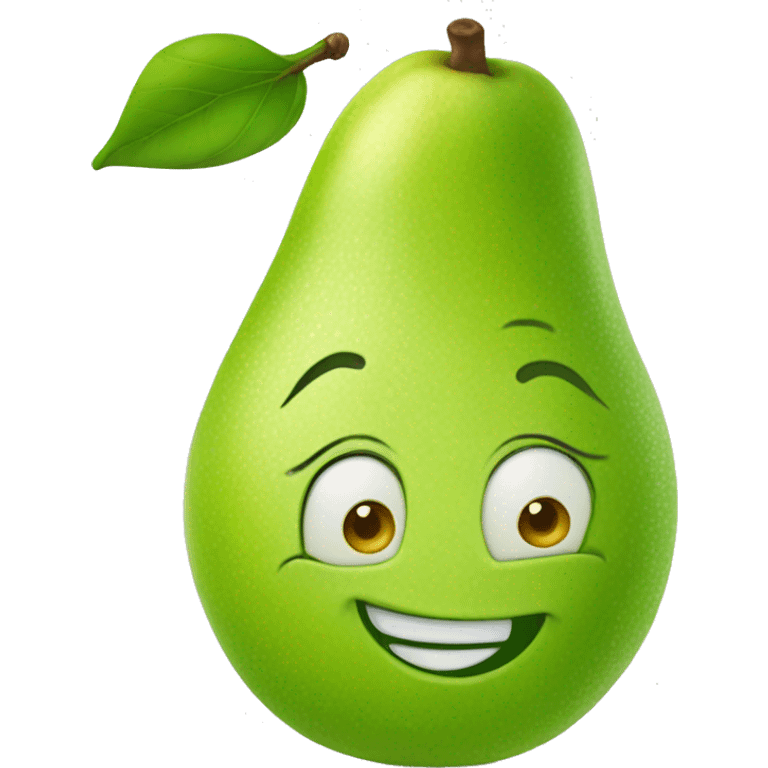 The green cartoon pear girl smiles for the camera emoji