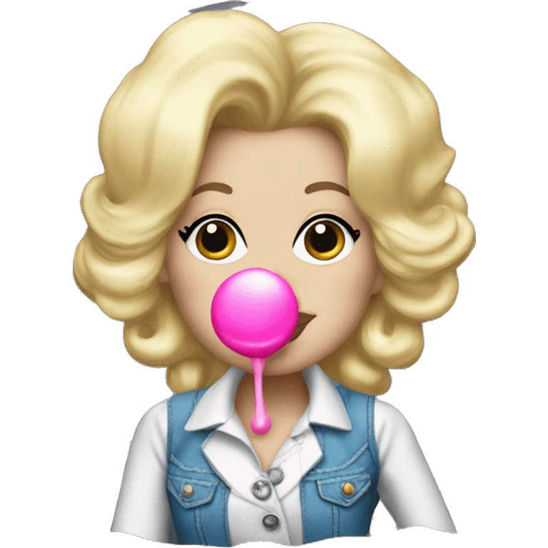 Dolly Parton blowing pink bubblegum emoji