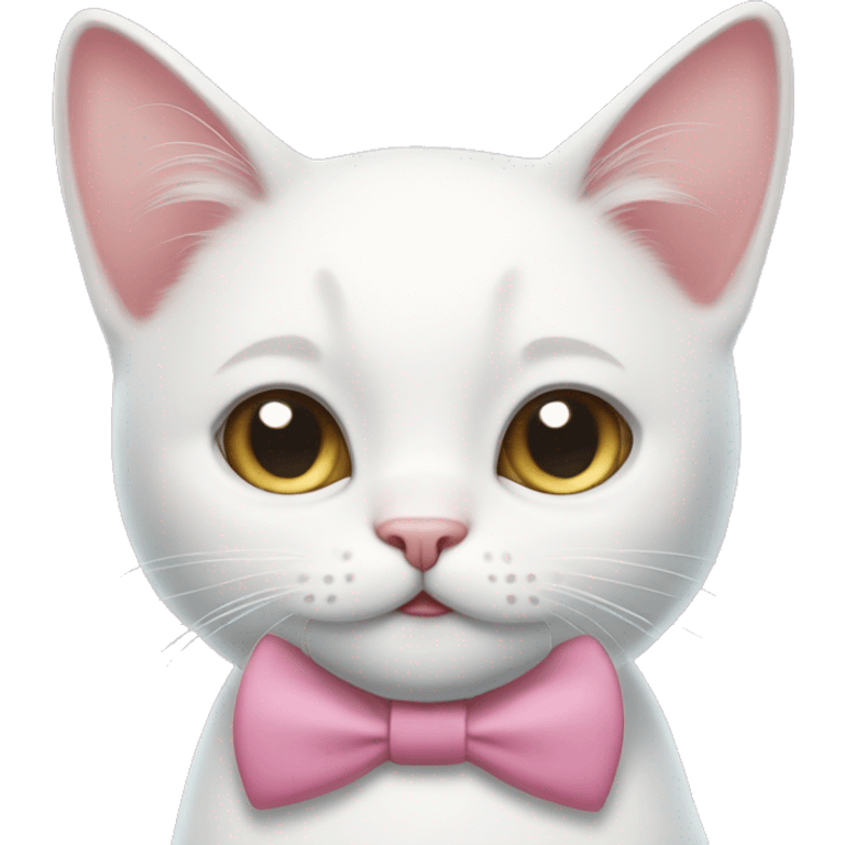 white cat boy with a smile and a pink bow tie, a pinkish nose and slightly pinkish ears emoji