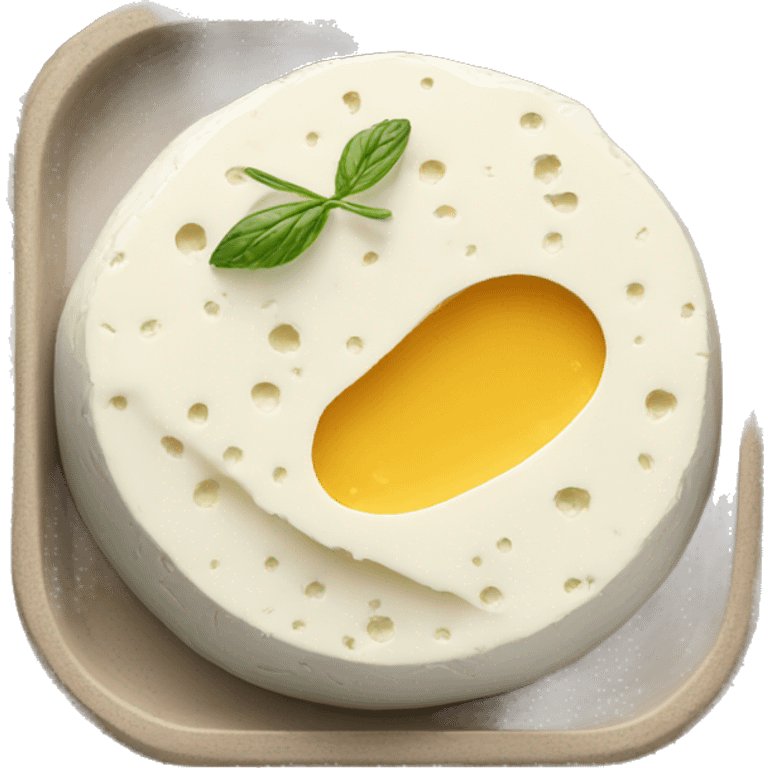 white cheese spread in a tray with herb emoji