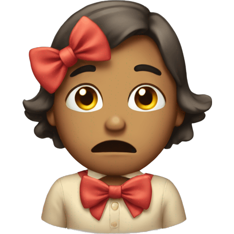 sad emoji wearing a bow emoji