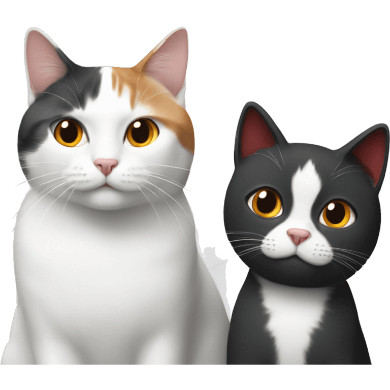 Two adults and one black-white cat and one red-grey-white cat emoji