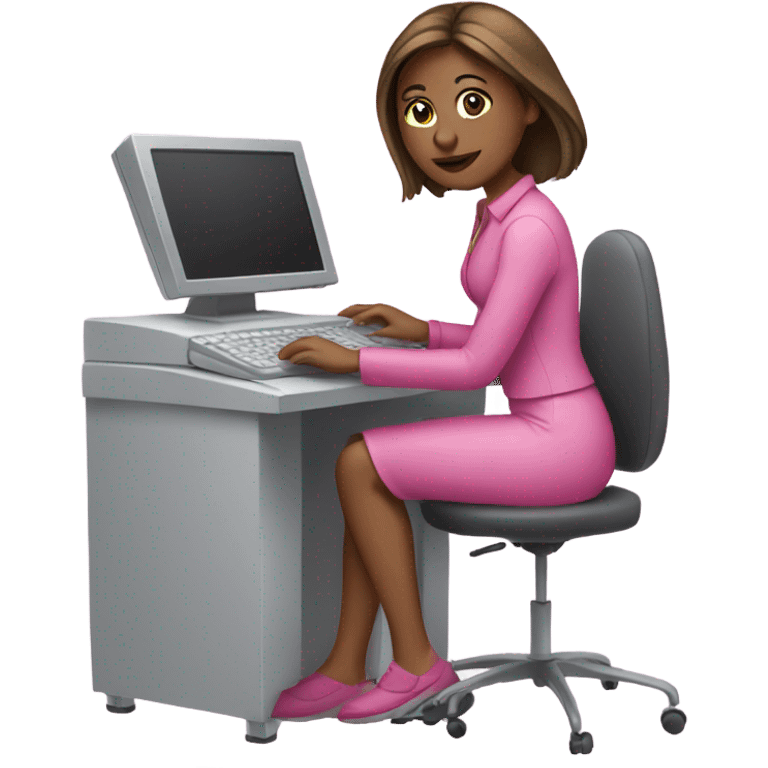 a woman working on the computer all in pink emoji