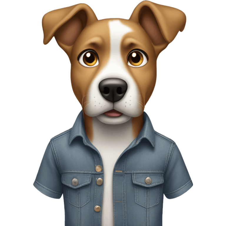 A dog wearing a grey shirt and blue jeans who has he’s hands in his pocket emoji