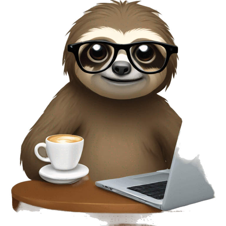 tired sloth wearing glasses with laptop and espresso tonic emoji