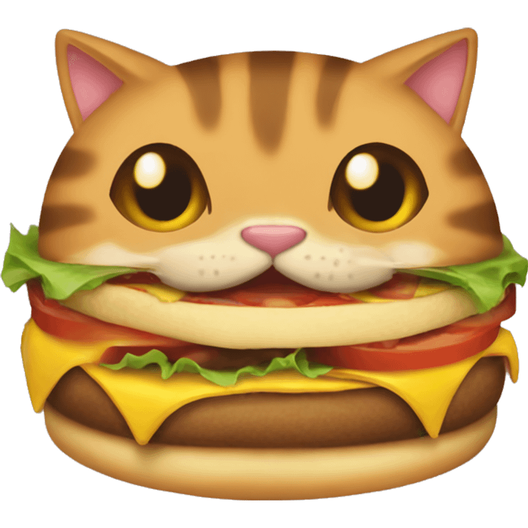 Brown tabby cat eating a cheeseburger emoji