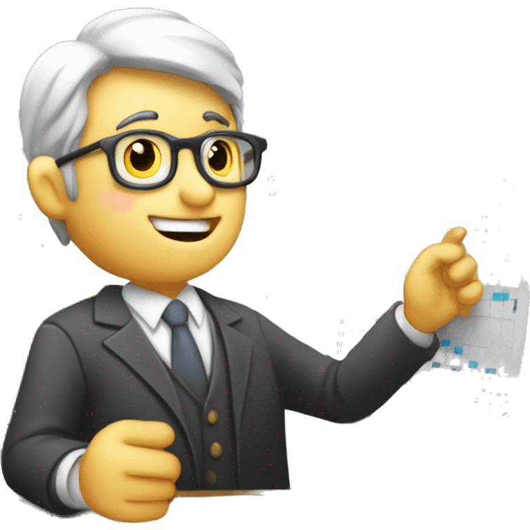 Hombre de negocios analizando datos en una pizarra con gráfico de barras  emoji