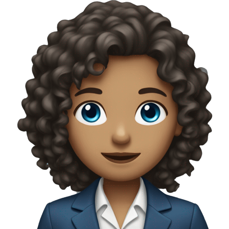 Girl with long dark brown curly hair and blue eyes and a blazer emoji