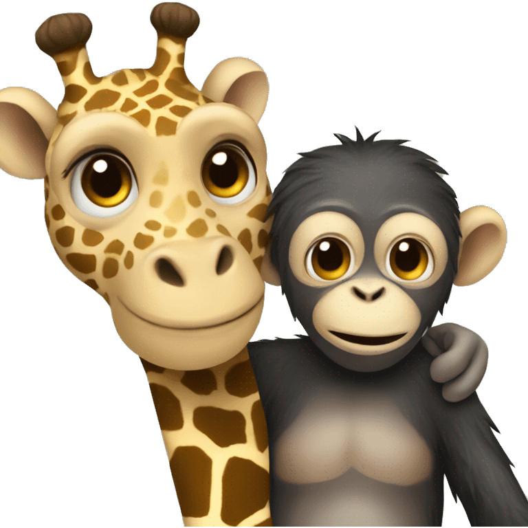 Monkey and giraffe hugging emoji