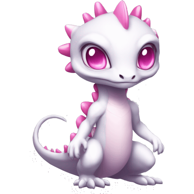 White, Shiny, Chibi, White, Anthro-Sona-Lizard-Alien-Salazzle-Fakémon, with pink eyes, Full Body emoji