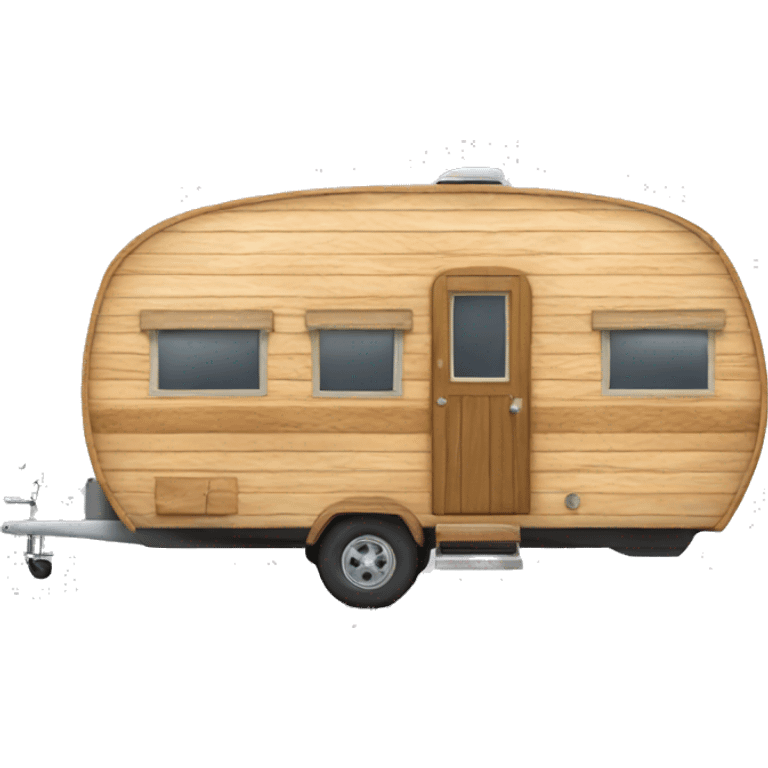 Realistic round wooden travel trailer isolated.  emoji