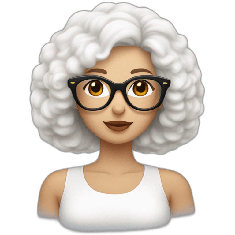 mujer con gafas pelo largo piel blanca con bichon maltés blanco emoji