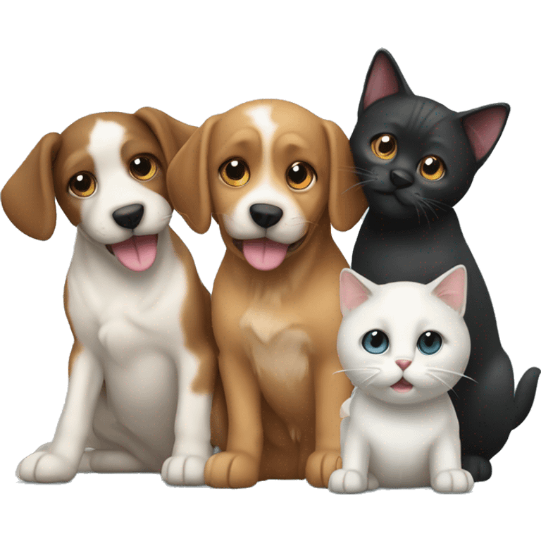 2 dogs and 1 cat playing together emoji