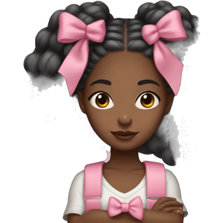 aesthetic black girl holding a Stanley with box braids and a pink bow in her hair  emoji