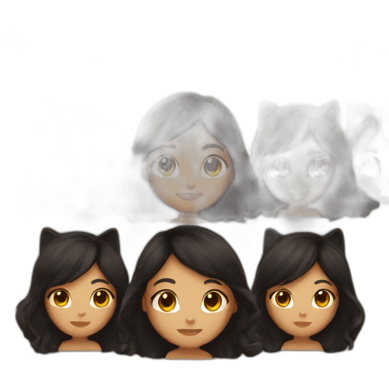 woman brown skin long dark hair with black cat emoji