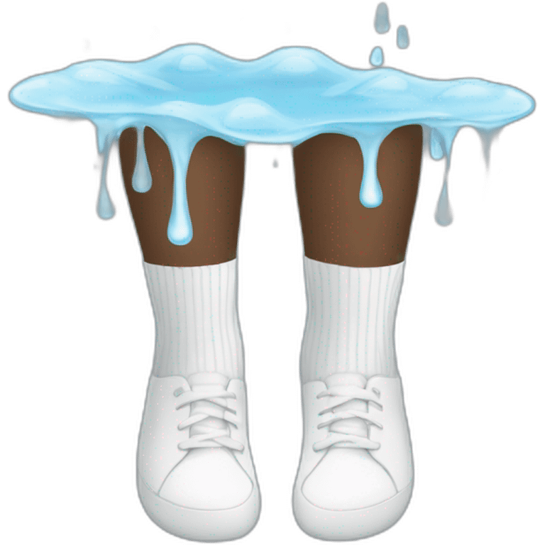 Two feet wearing white socks Soaking water with rain emoji