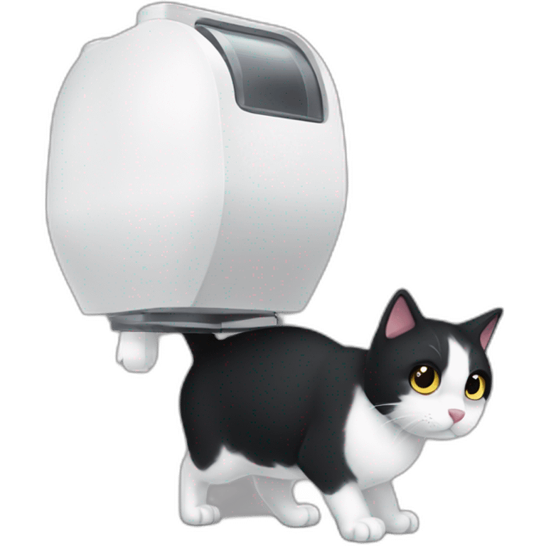 A black and white cat fighting with a pet feeder white machine emoji