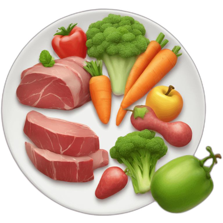 meat , vegetable and fruits diet in a plate emoji