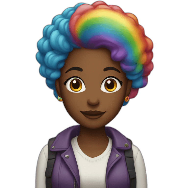 black lady with rainbow hair emoji