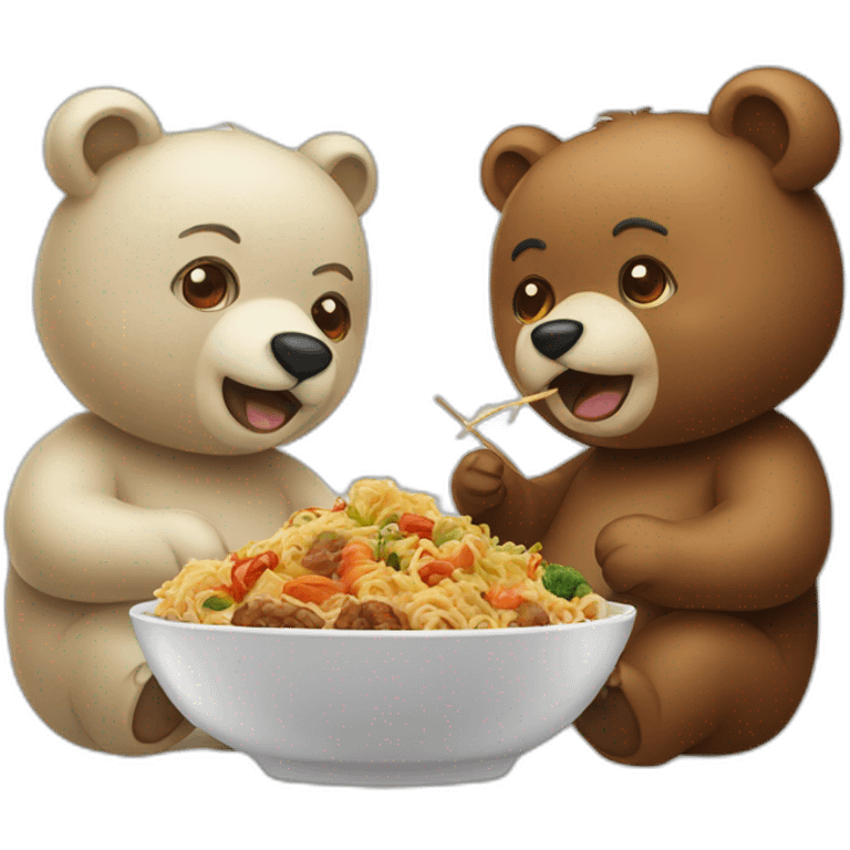 2 bears eating Asian food emoji