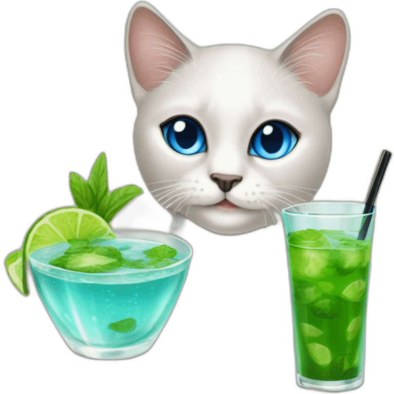 blue eyes broxn siamois cat drinking mojito emoji