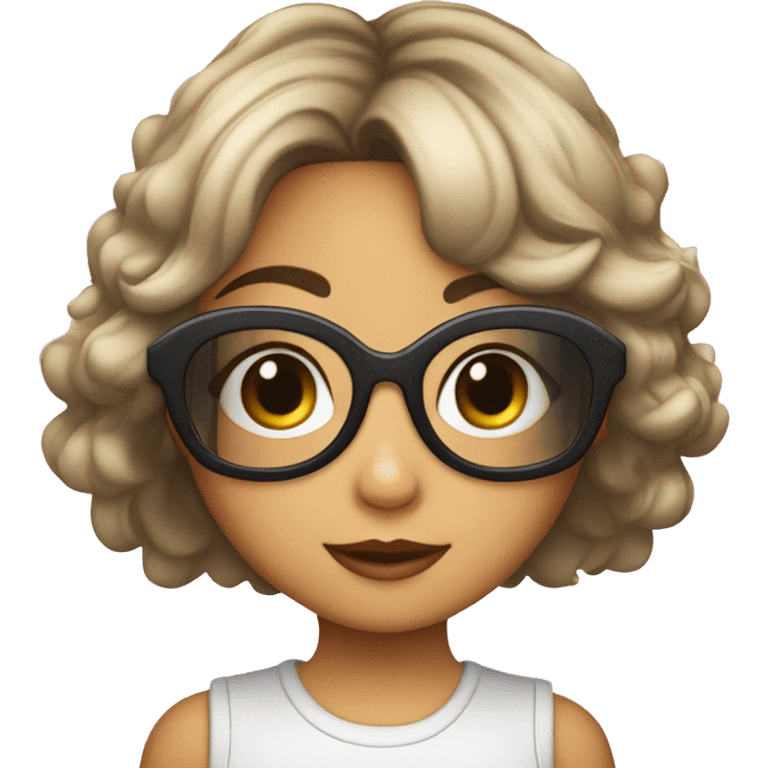 Niña pelo corto morena con gafas emoji