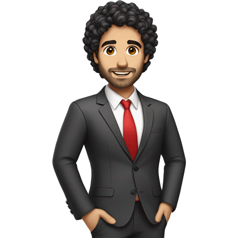 arabic guy with dark brown curly hair and little beard dressed in a red professionnal suit emoji