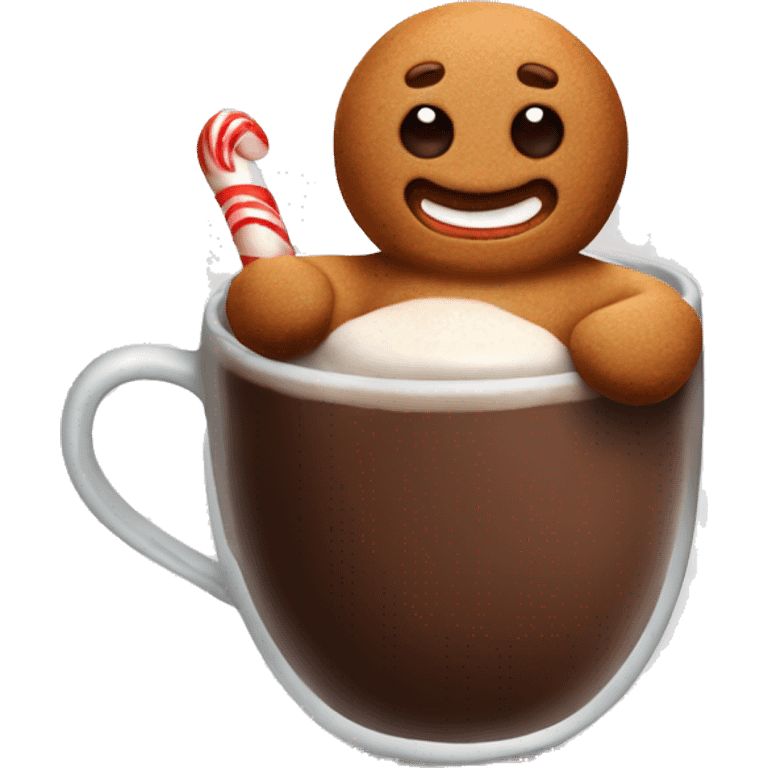 Gingerbread man sitting in hot chocolate emoji