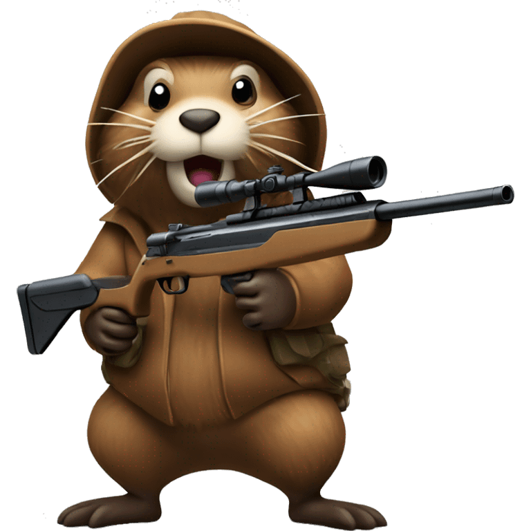 A beaver going for a trickshot with a sniper  emoji