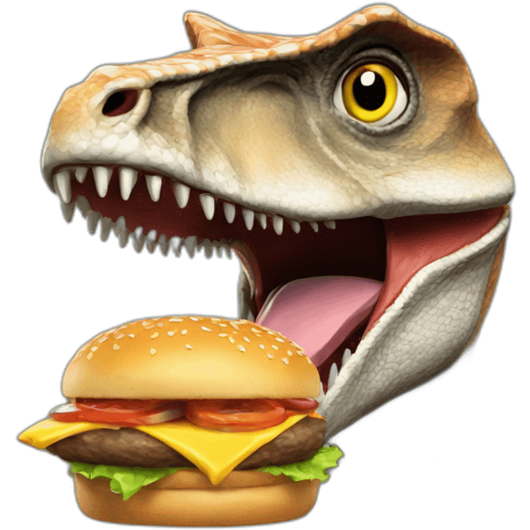 velociraptor eats cheeseburger emoji