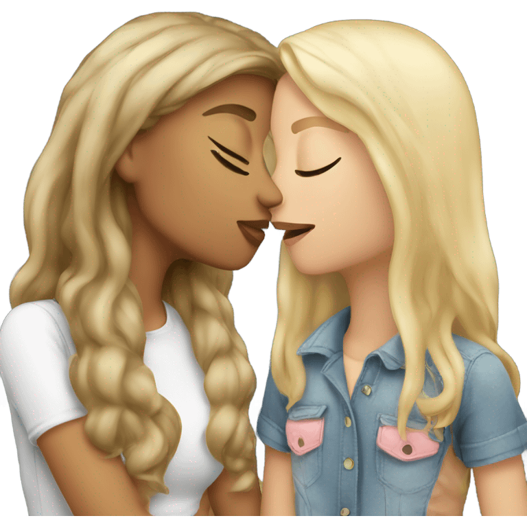 brunette girl kissing blonde girl emoji