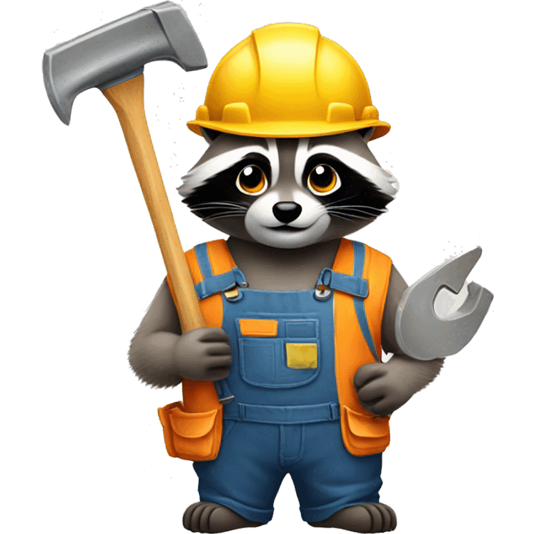 portrait of a raccoon construction worker with a tool in his paw emoji