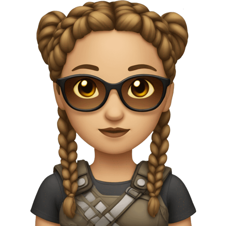 Girl warrior with French braids, brown hair and sunglasses emoji