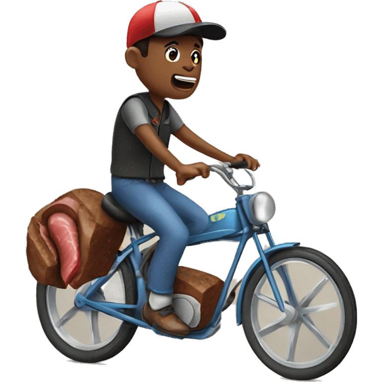 A piece of steak, riding a bike ￼ emoji