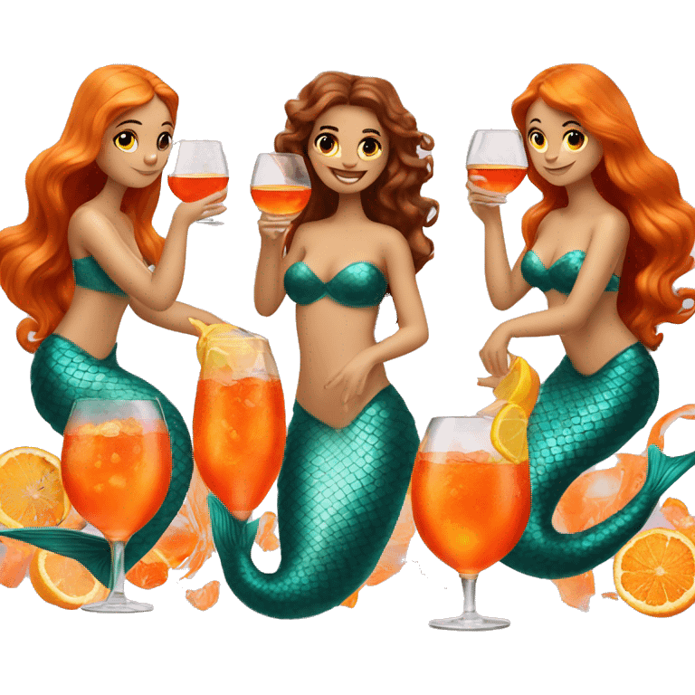 Three beautiful mermaids drinking aperol emoji