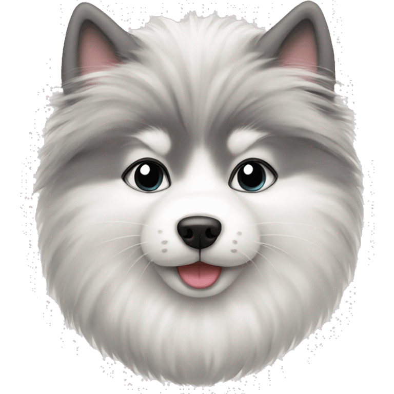 Samoyed with a fluffy grey cat emoji