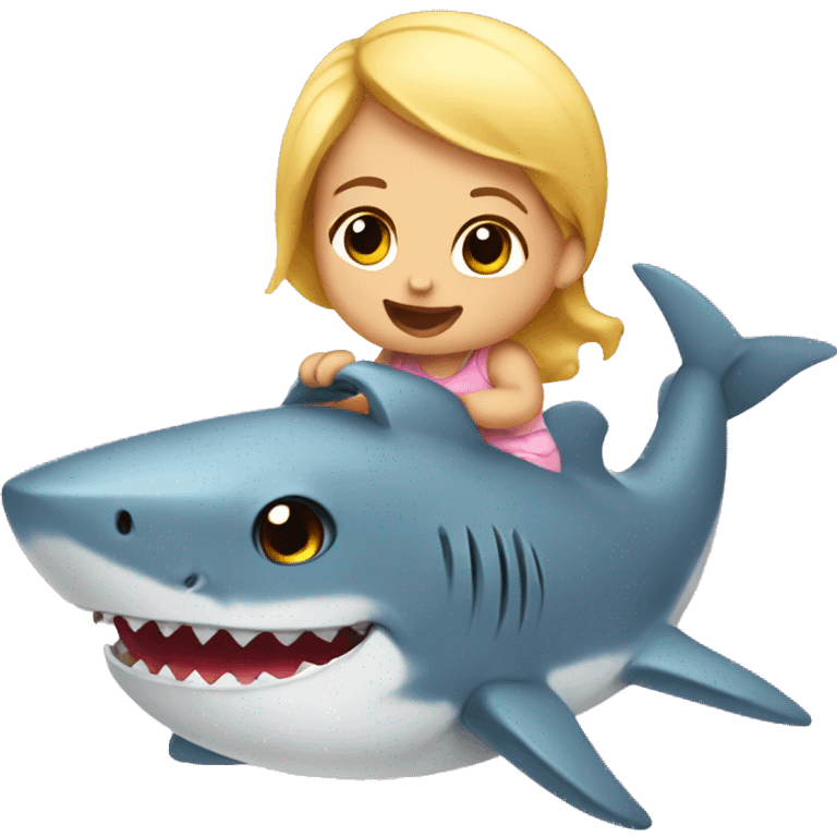 Cute baby girl, riding a shark emoji