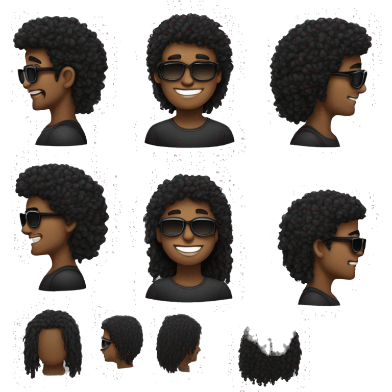 Jovem de pele escura com cavanhaque e cabelo estilo mullet preto feliz, oculos zueira  emoji