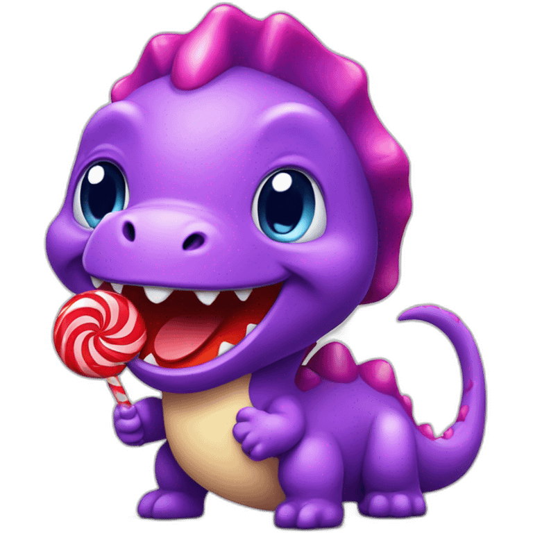 cute purple dinosaur with a red candy emoji