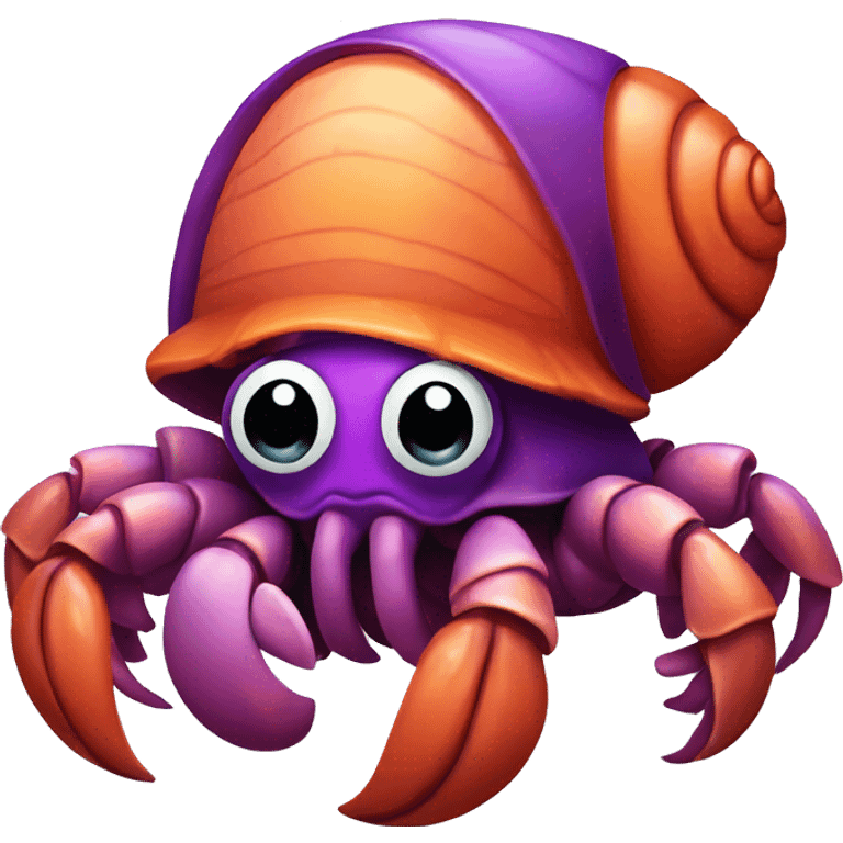 Purple orange smiling hermit crab cartoon, cute eyes emoji