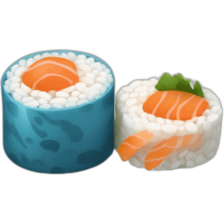 Chat bleu mange sushi emoji