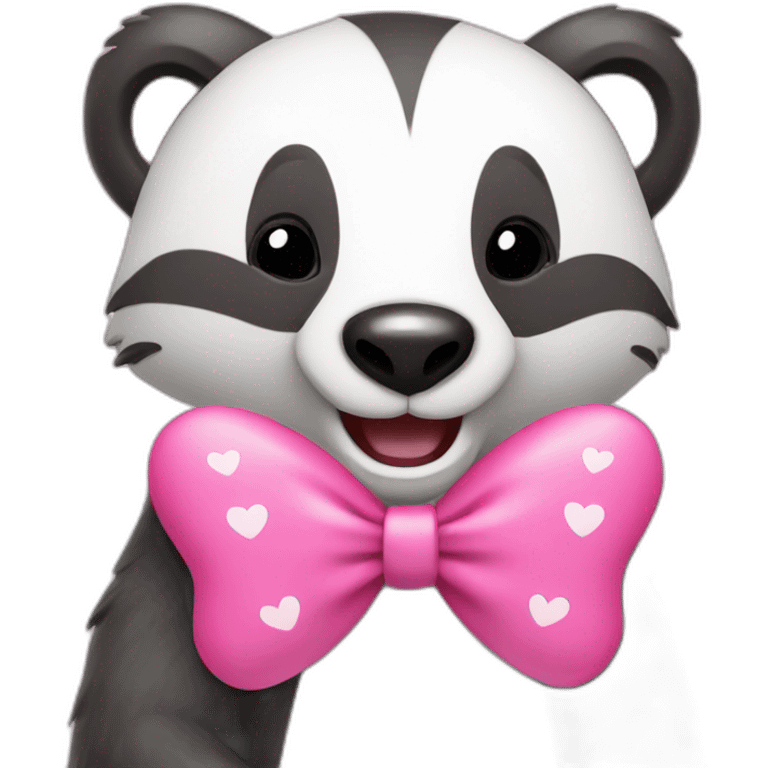 happy badger with pink bow and hearts emoji